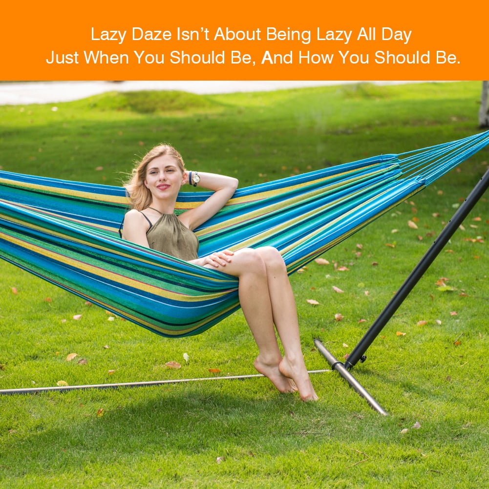 Lazy Daze Hammocks Double Hammock with Space Saving Steel Stand Includes Portable Carrying Case and Head Pillow, 450 Pounds Capacity (Oasis Stripe)