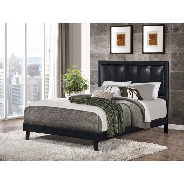 Relaxing Leather Upholstered Queen Size Bed, Black
