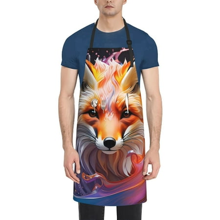 

Xecao Color Splash Fox Portrait Print Kitchen Cooking Aprons Waterproof Adjustable Bib Aprons with 2 Pockets for Women Men Chef