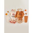 thumbnail image 3 of RUINIXCW Baby Girls Thanksgiving Outfits Flying Sleeve Letter Print Romper Turkey Print Tiered PP Shorts Headband Leg Warmers Sets, 3 of 9