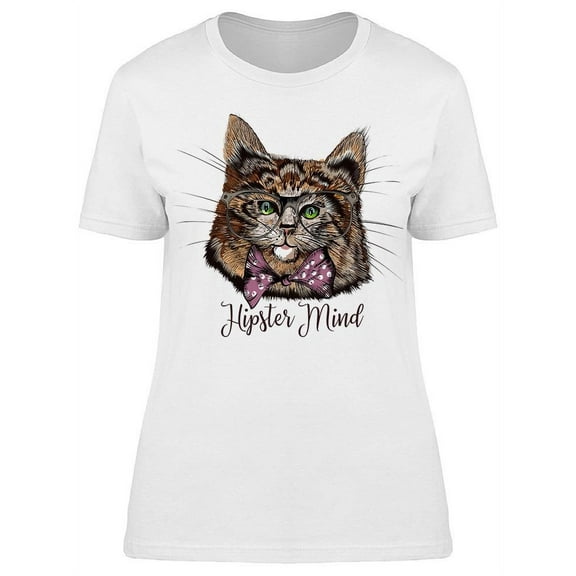 Hipster Mind Glasses Cat Bow Tie T-Shirt Women -Image by Shutterstock, Female Medium