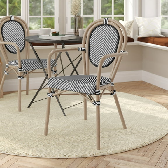 Flash Furniture Aluminum Indoor Stacking Chair with Arms, Black & White