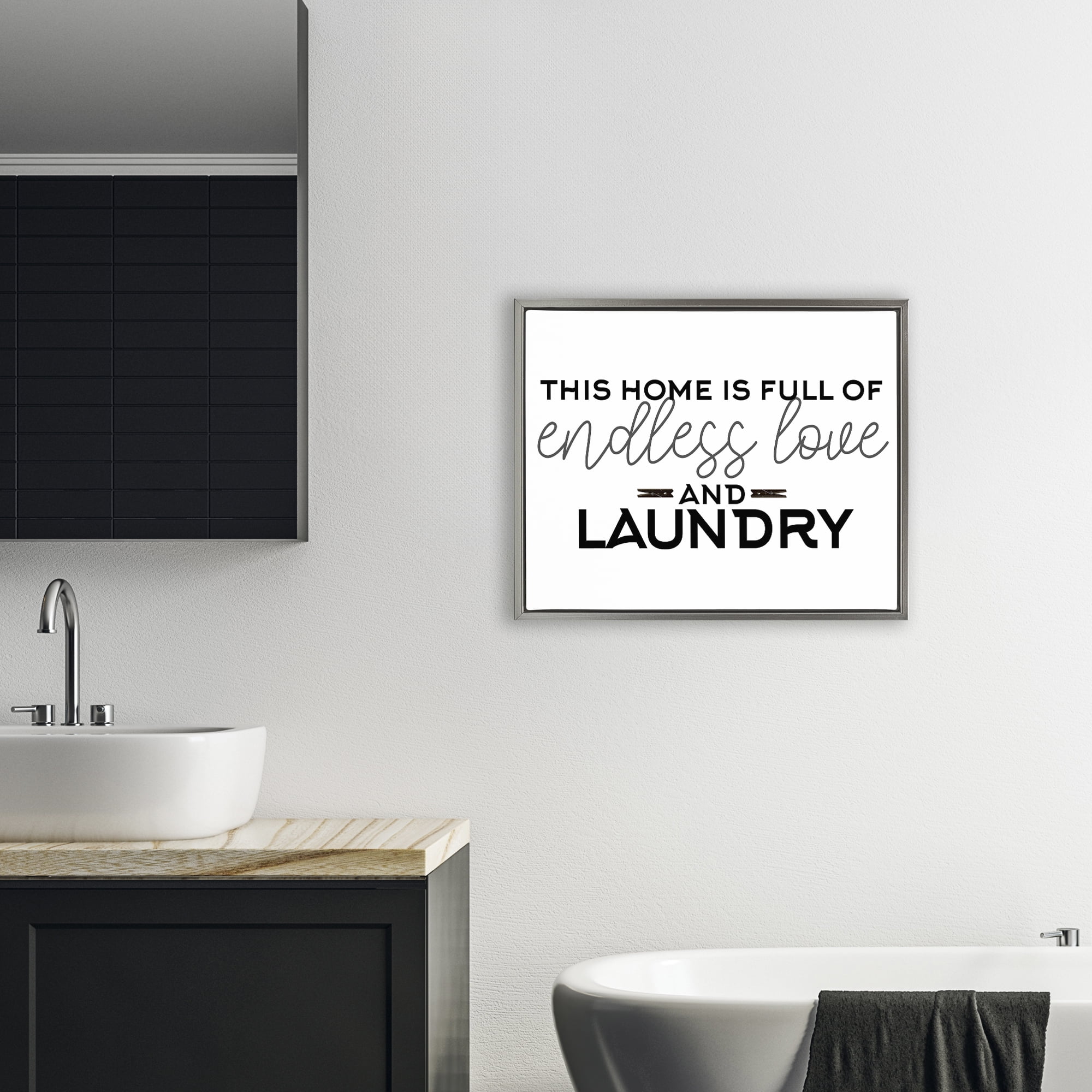 Endless Love & Laundry Minimal Gray Framed Floater Canvas Wall Art, design by Kim Allen
