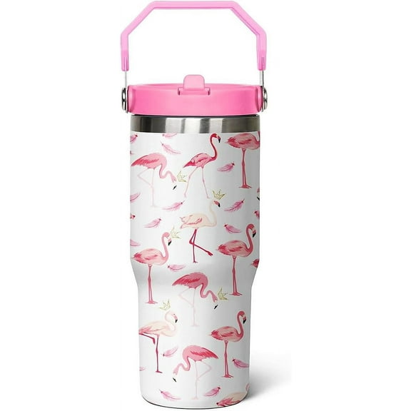 30oz Tumbler Leakproof with Straw & Lid, Pink Flamingo Design, Stylish Insulated Cup - Perfect Gift for Women