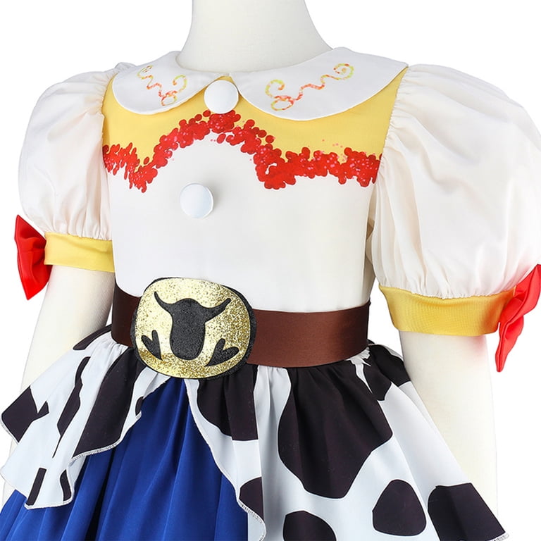 Western Frontier Sheriff Cowgirl Costume Dress with Cow Print and Gold Stars for Halloween Fancy Dress Party Cosplay Costumes, Girl's, Size: 6-7Y