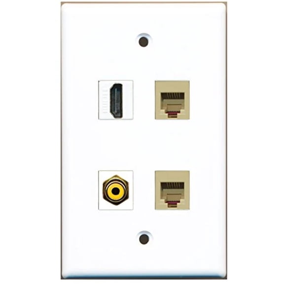 RiteAV - 1 Port HDMI 1 Port RCA Yellow 2 Port Phone RJ11 RJ12 Beige Wall Plate