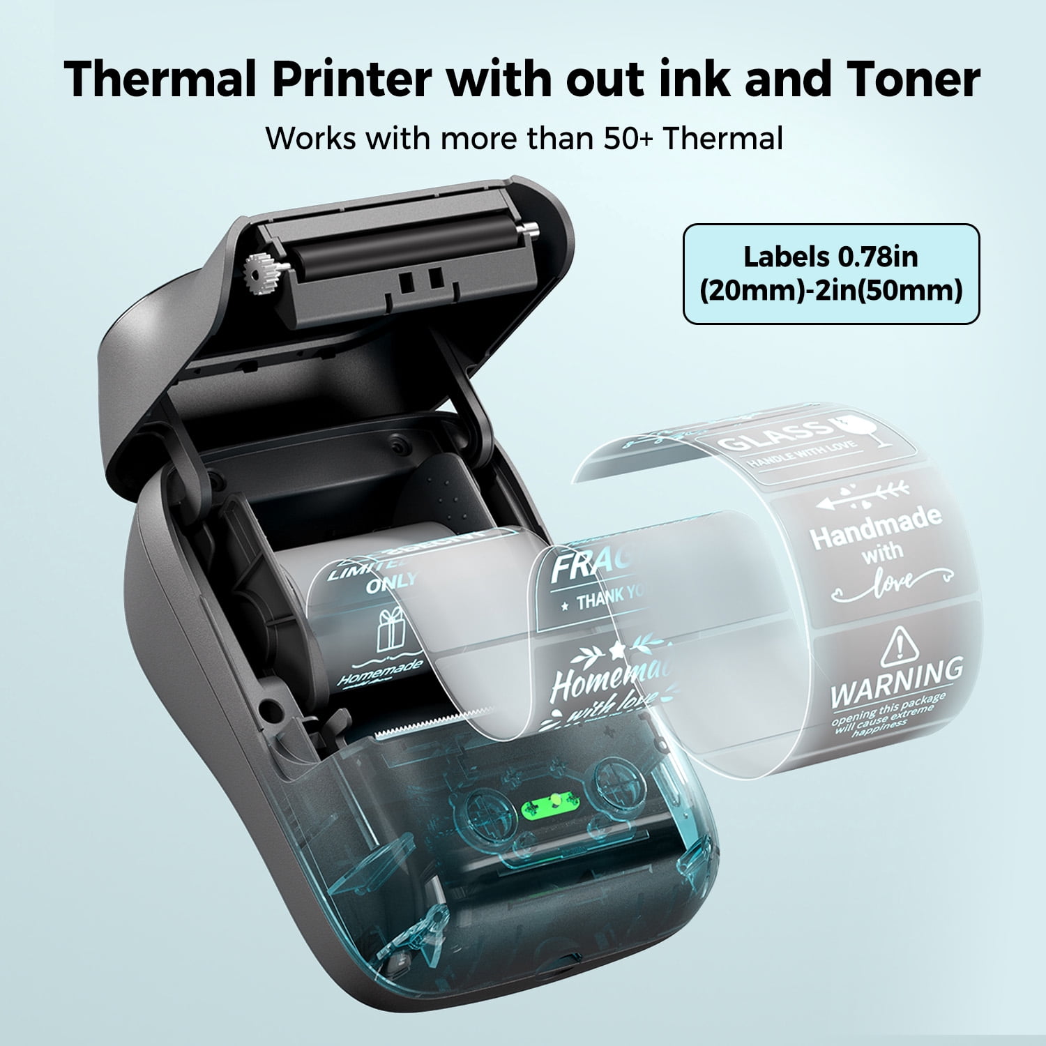【 Phomemo Label printer】Label printer+4 rolls of thermal label paper, thermal label printer, printing width 20-50mm, one click printing（label maker）