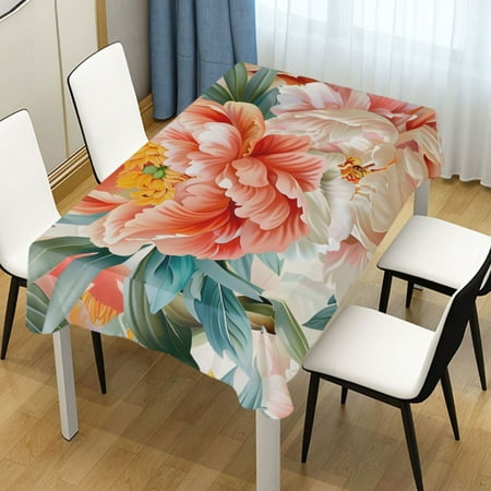 

Ryvnso Peony and Leaf Rectangle Table Cloth Tablecover Dinning Tablecloth 54 x72