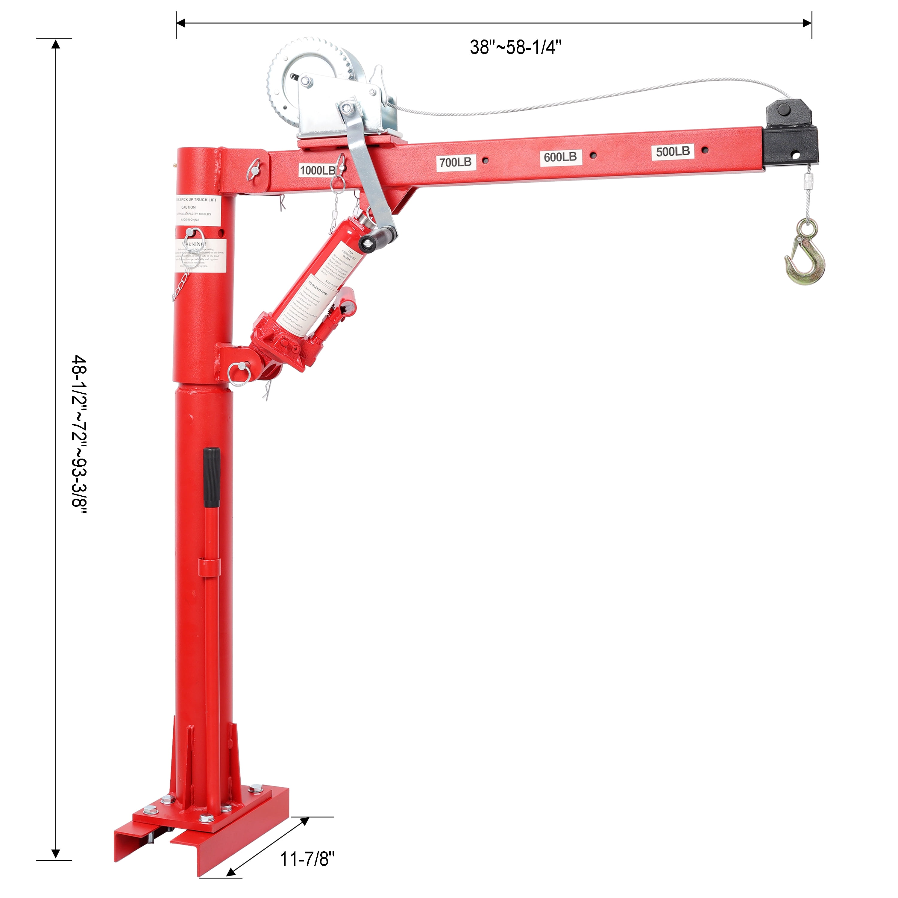 1000 Lbs Truck Crane with Winch, Heavy Duty for Warehouse & Construction