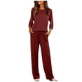 thumbnail image 2 of Mifsaly Soft Pajama Set for Women Crewneck 3/4 Sleeve Tops and Relaxed Fit Pants with Pockets Breathable Comfy Casual Pajamas Sleepwear Wine,S, 2 of 8