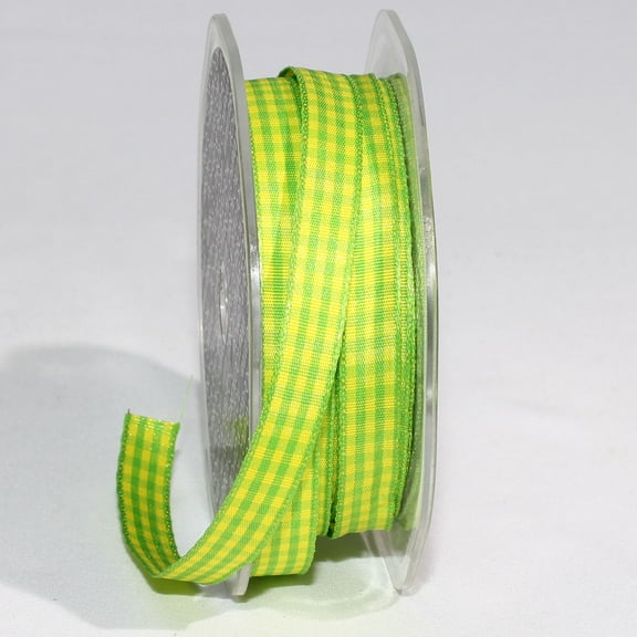 The Ribbon People Yellow and Green Gingham Wired Woven Edge Craft Ribbon 0.25" x 108 Yards