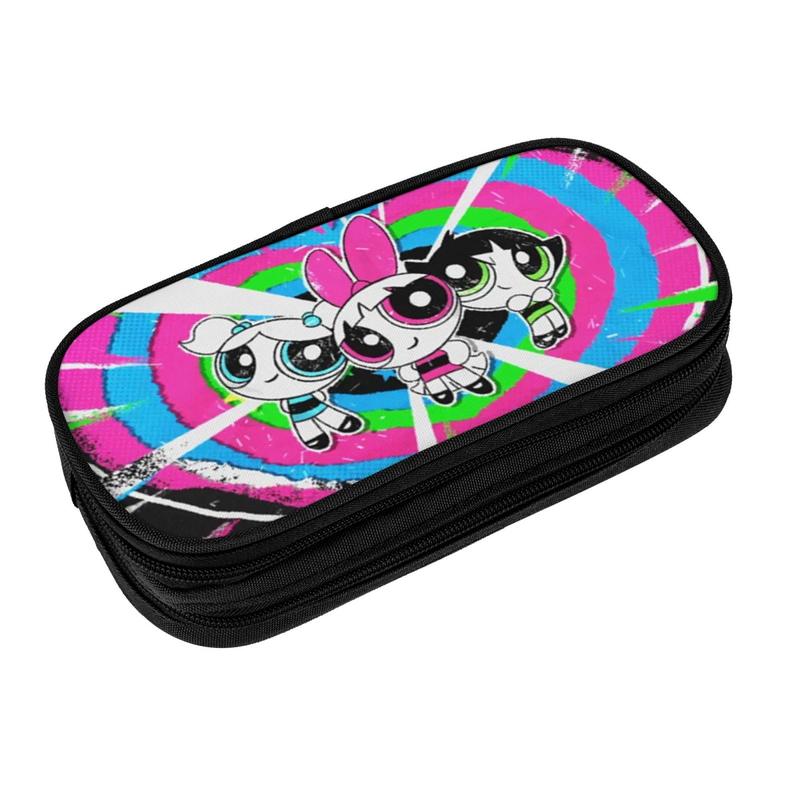 The Powerpuff Gi-rls Pencil Case Large Capacity Pencil Pouch Penbag Office Stationery Organizer Travel Makeup Bag Black