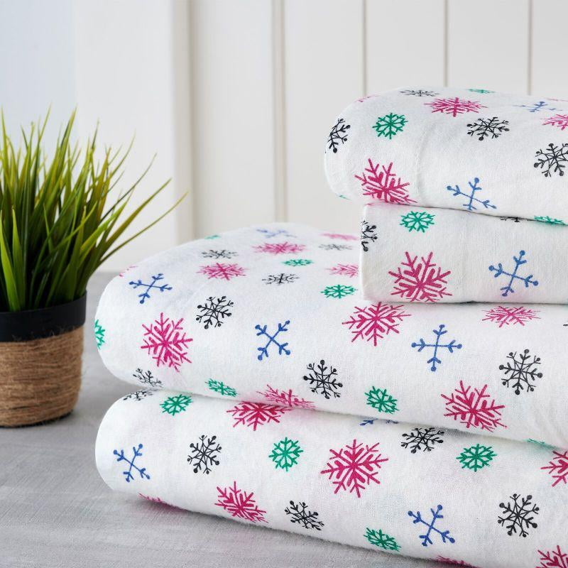 Bibb Home Holiday & Winter Printed Flannel Sheet Set 100% Cotton