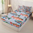 thumbnail image 3 of Manfei Cartoon Trout Zipper Twin Comforter Sets with Fitted Sheet and 2 Pillowcases, Stripe Background Zipper Bedding Set, Blue Pink Orange, Blue Reversible, 4pcs, 3 of 7