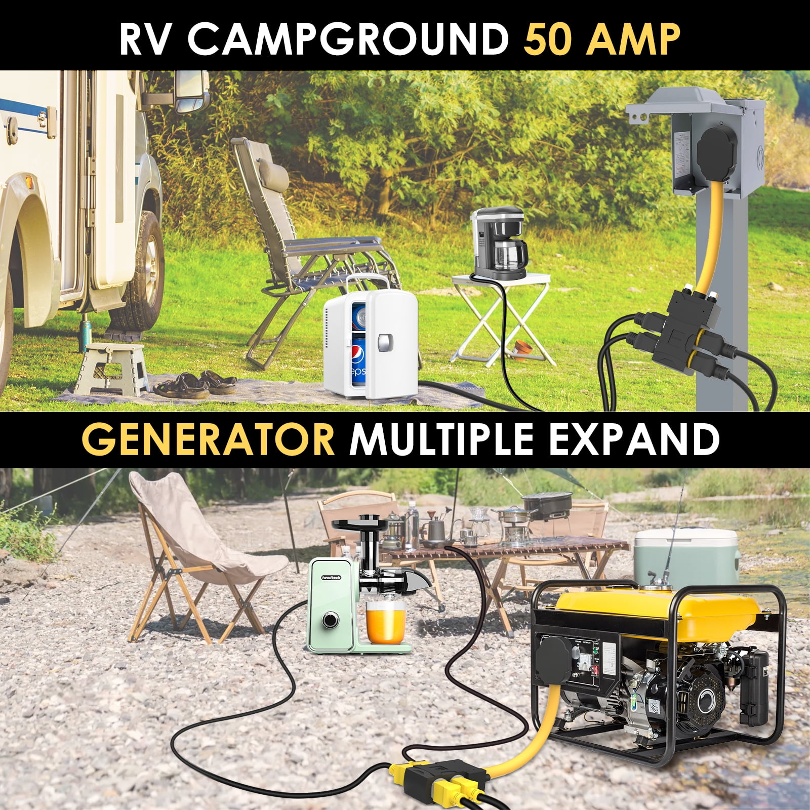50 Amp to 20 Amp 110 Adapter with Circuit Breaker RV Generator Adapter Cord Distribution NEMA 14-50 Adapter to 4X 5-15R/5-20R T-Blade Multiple Use ETL Listed 1.5 FT Household Outlet