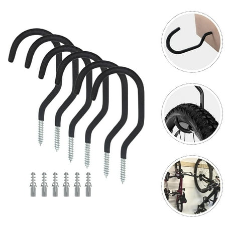 HEMOTON  6 Pcs Garage Bike Rack Ceiling Hanger Hooks Heavy Duty Black