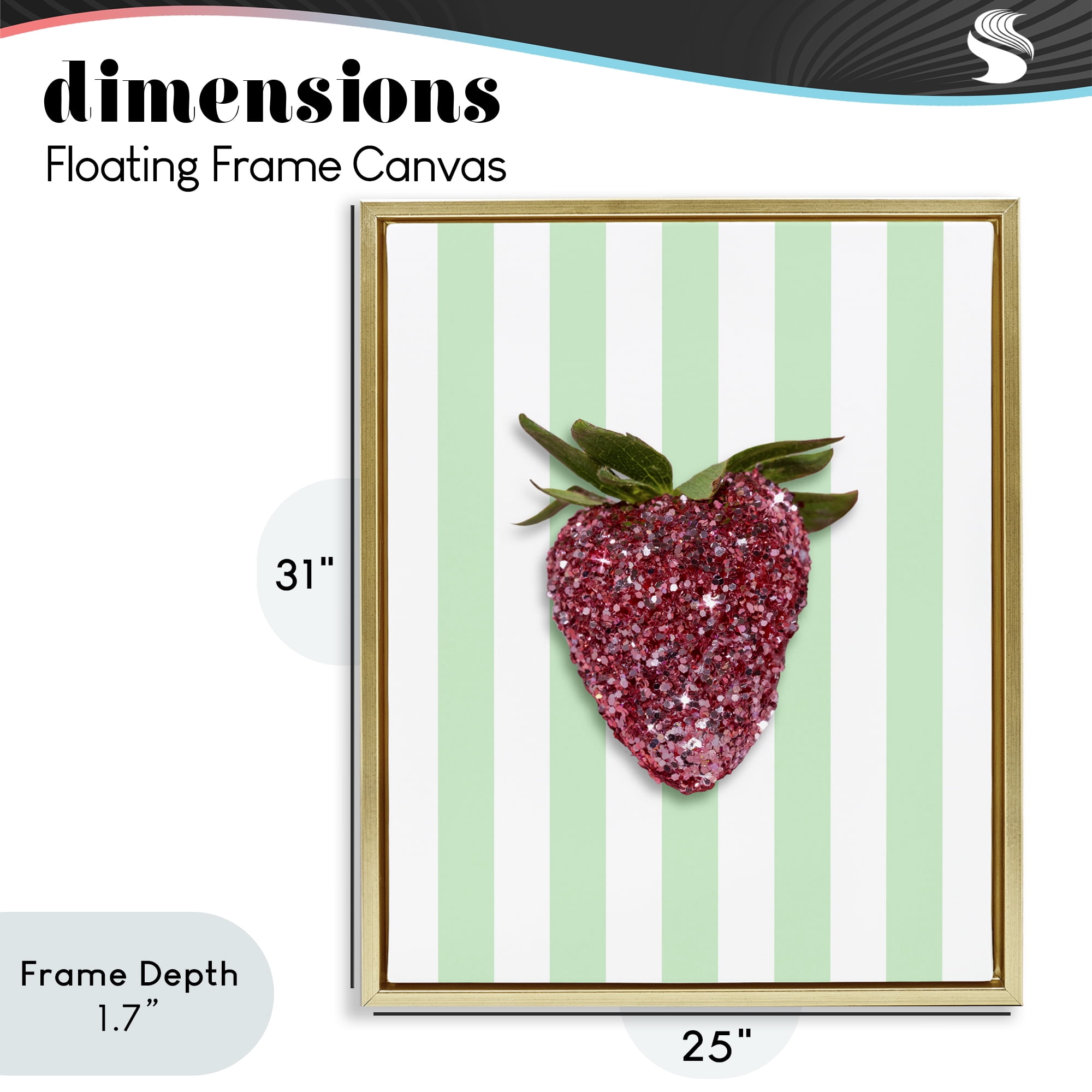 Stupell Industries Glimmer Cherry on Green Stripes Gold Framed Floater Canvas Wall Art, design by LISH Creative