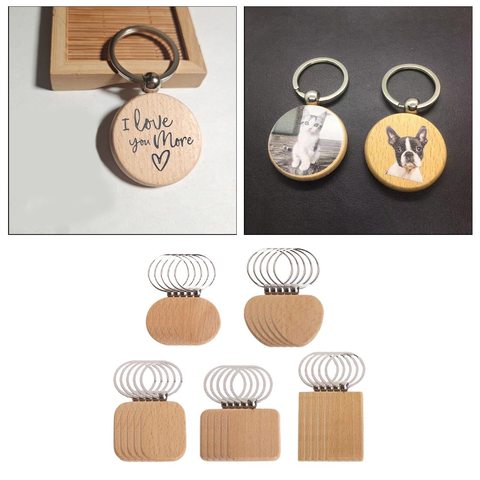 25 Pieces Wood Keychain with Metal Key DIY Blank Chain Key Tags