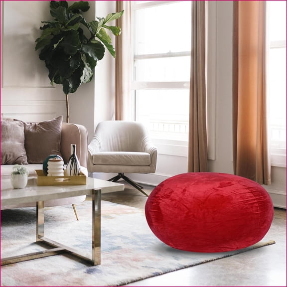 Minky Velvet Bean Bag Chair for Kids & Adults, 3ft Plush with Washable Cover | Red | Velvet