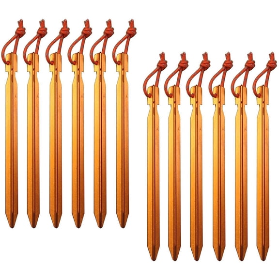 DISEN 12 Pack Tent Stakes, 7075 Ground Metal Camping Aluminum Tent Pegs, Lightweight Stakes Heavy Duty Spikes, Orange