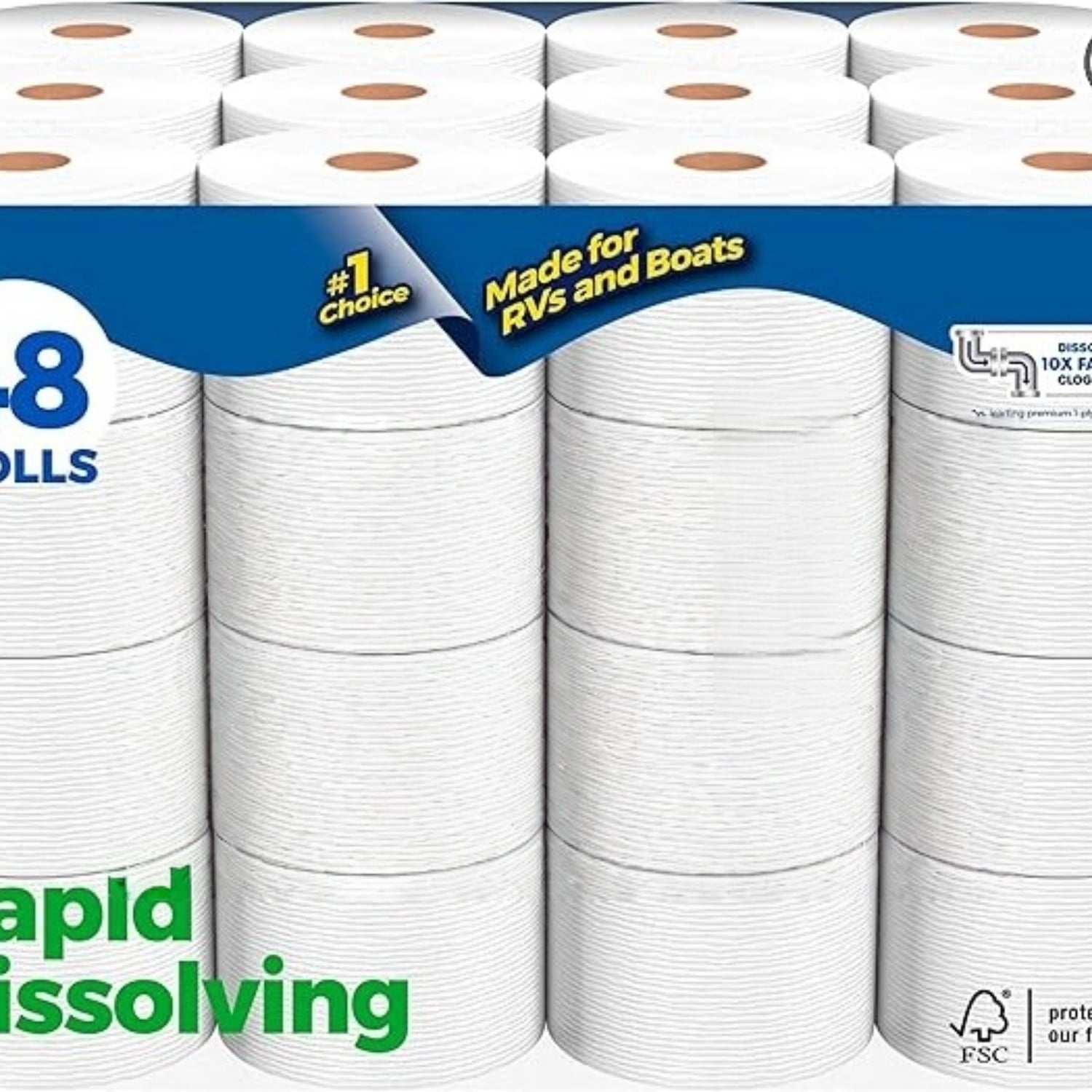 Rapid-Dissolving Toilet Paper, 48 Double Rolls (6 Packs of 8), Septic-, Toilet Paper