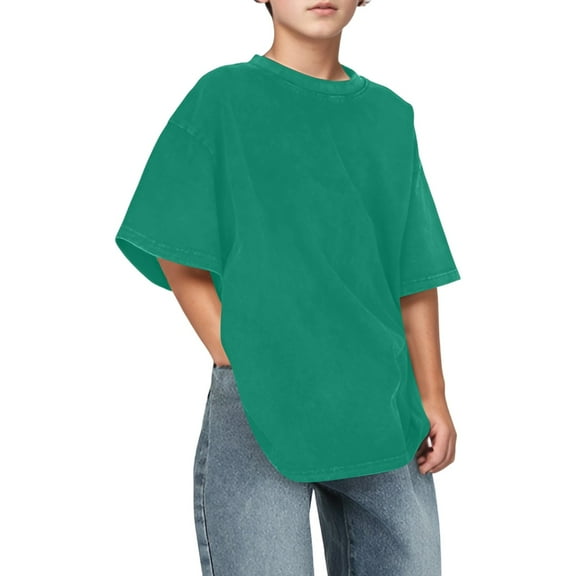 Boys Girls T-Shirts Cotton Acid Washed Oversized Tee Shirts Kids Loose Short Sleeve Summer Basic T Shirt Tops,Color:Green,11-12 Years