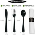 thumbnail image 3 of Pre-Rolled Disposable Extra Heavy Duty Plastic Cutlery Kit with Black Fork/Knife/Spoon and 3-Ply White Napkin (Case of 100 rolls), 3 of 4