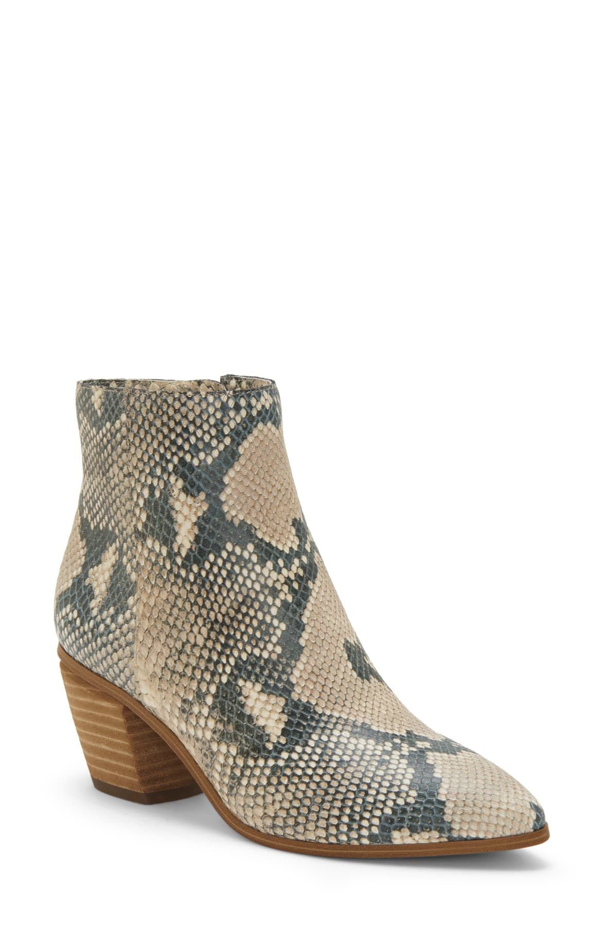 Vince Camuto Grasem Beige Snake Pointed Toe Western Boot Ankle Bootie ...
