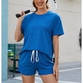 thumbnail image 4 of ZANKLEY Womens 2 Piece Short Sleeve Pajama Set with Pocketed Drawstring Shorts Soft Casual Loungewear for Summer Sleep and Lounge, 4 of 7