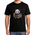 thumbnail image 1 of Camisetas para hombre con diseño de panda y flores de acuarela, de manga corta y cuello redondo, con estampado de animales, color negro-S, 1 of 8