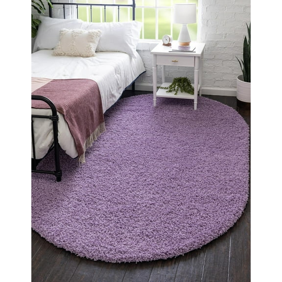Rugs.com Solid Shag Collection Rug – 5' x 8' Oval Lilac Shag Rug Perfect For Living Rooms, Large Dining Rooms, Open Floorplans