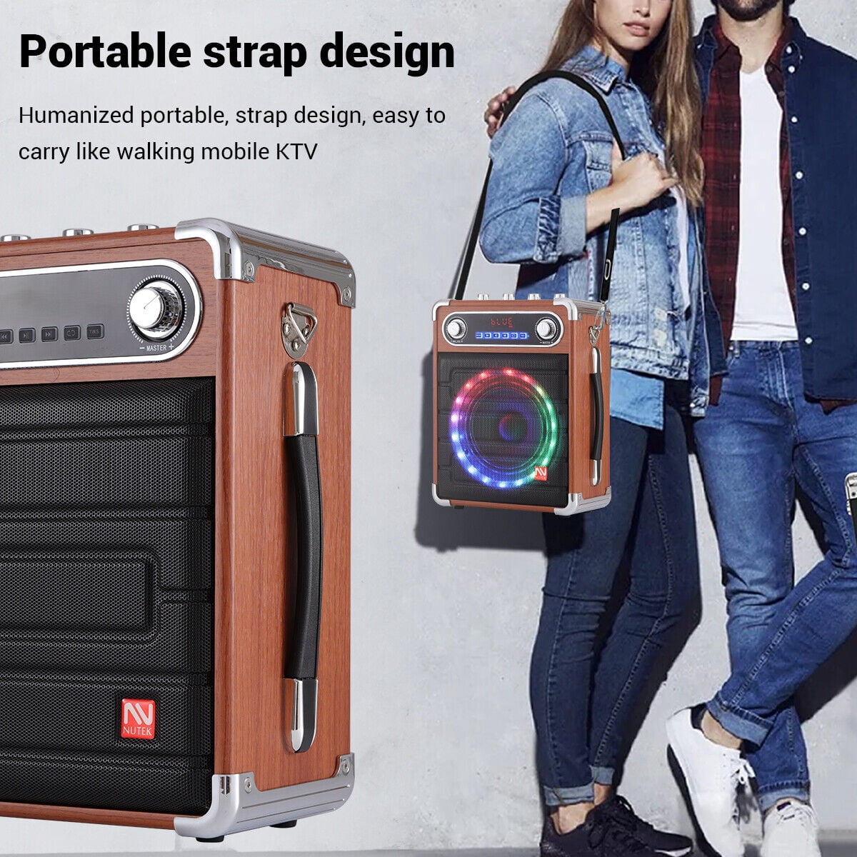 Lohoms Bluetooth Speaker Portable Karaoke Machine PA System 6.5" Woofer with 2 Wireless Microphones Remote LED Lights, Black