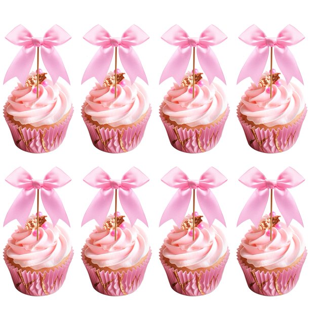 Topers para cupcakes ZLSPTK de 36 piezas con moños rosas