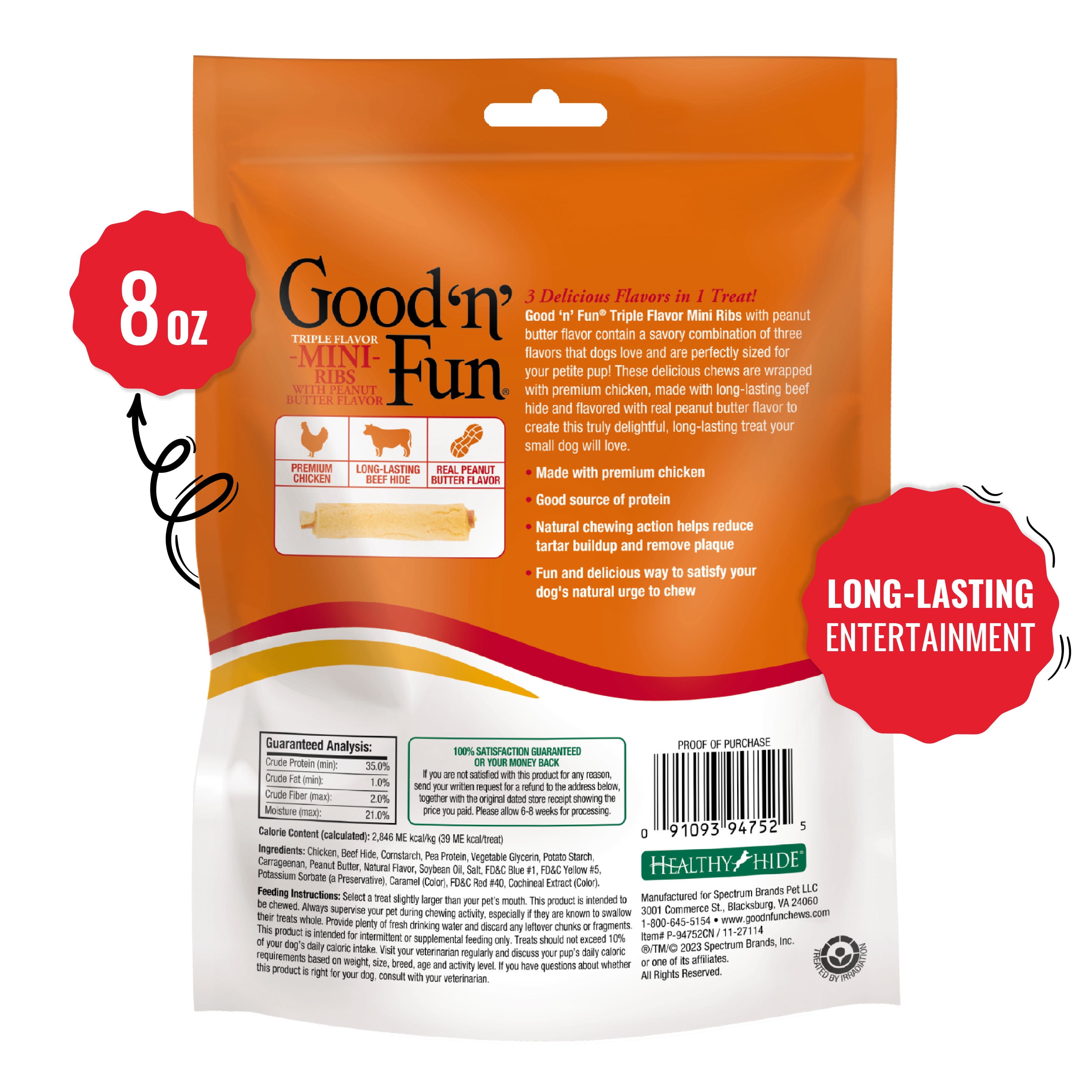 Good ‚Äòn‚Äô Fun Triple Flavor Mini Ribs with Peanut Butter, Rawhide Chews for Small Dogs, 14 Count