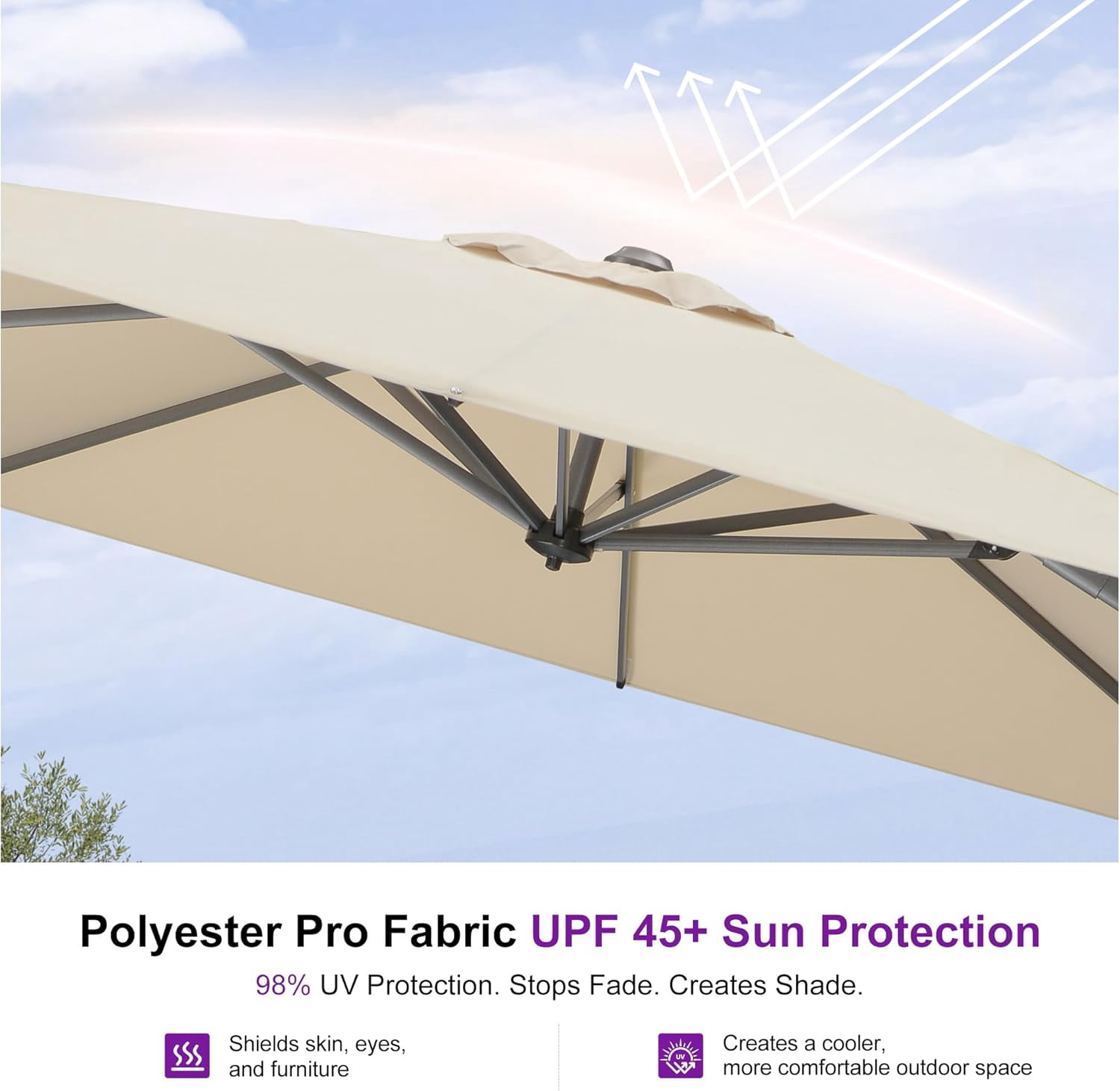 PURPLE LEAF 10 Feet Patio Umbrella with Base Outdoor Cantilever Square Umbrella Aluminum Offset Umbrella with 360-degree Rotation for Garden Deck Pool Patio, Beige