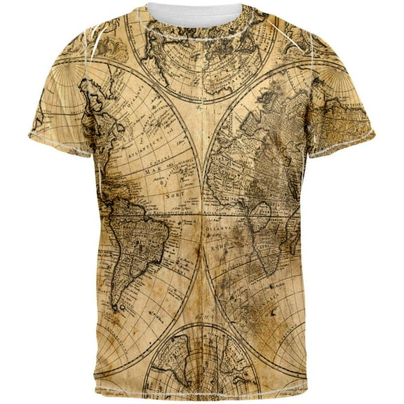 Vintage Map All Over Adult T-Shirt - X-Large