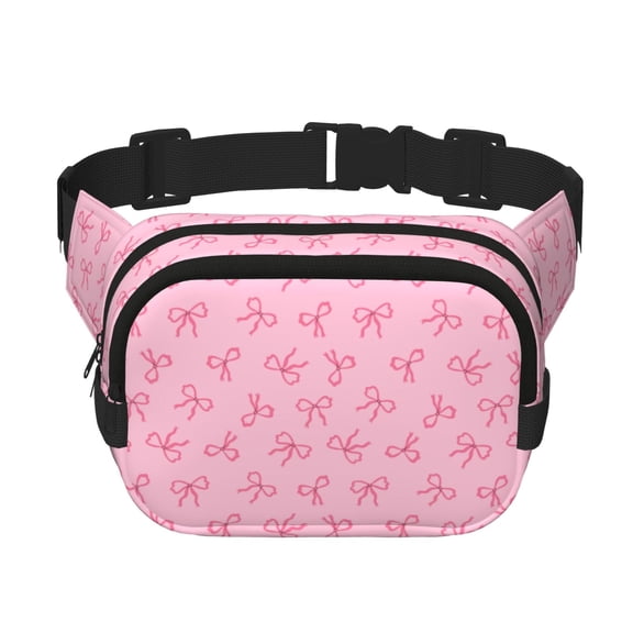 Fuzoiu Pink Bows Print Unisex Square Double Layer Waist Bag,Crossbody Fanny Pack Travel Workout Accessory