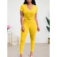 thumbnail image 3 of Aomice Lounge Sets for Women 2 Piece Summer Casual Jogger Workout Outfits Short Tops Long Pant Sweat suit leggings set-XL-Yellow, 3 of 5