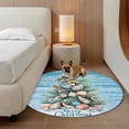 thumbnail image 3 of Merry Christmas Round Living Room Rugs 5 ft, Shell Starfish Coastal Marine Life Tree Washable Area Rug with Non-Slip Sturdy Edge Binding Round Carpet for Entryway Kitchen Bedroom Bathroom, 3 of 9