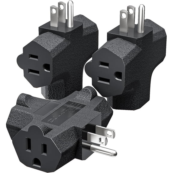 3-Outlet Grounding Adapter, [UL Listed] Plug Extender, Heavy-Duty Grounded Power Tap - 3 Pack (Black)