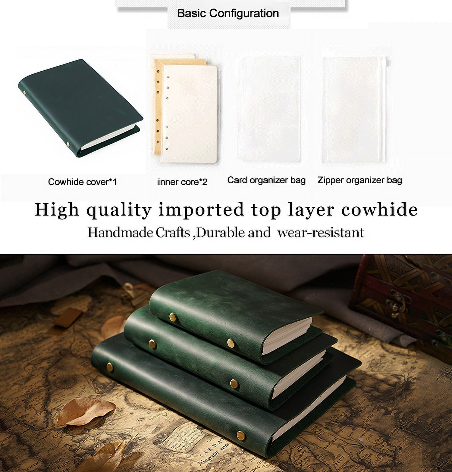 KISSKI·H Olvido A5 Leather Vintage Journal Notebook, 6 Ring Binder Travelers Diary Notebook with Lined, Refillable Writing Padfolio, Versatile KISSKI·H Olvido A5 Leather Vintage Journal Notebook, 6 Ring Binder Travelers Diary Notebook with Lined, Refillable Writing Padfolio, Versatile