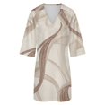 thumbnail image 5 of Elegant Beige Abstract Swirls Womens Dress With Pockets Summer V Neck 3/4 Sleeve Dress Plus Size Loose Dress, 5 of 7