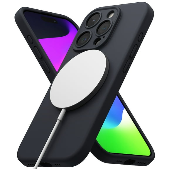 Ringke Silicone Magnetic [Compatible with MagSafe] Designed for iPhone 15 Pro Case, Feels velvety Lightweight Slim Cute Soft Phone Cover for Women, Men - Deep Blue