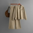 thumbnail image 2 of AINIYS Women Two Piece Outfits Sweater Sets Loungewear V Neck Knit Pullover Matching Wide Leg Pants Tracksuit 2025 Fall Fashion Khaki Free Size, 2 of 3