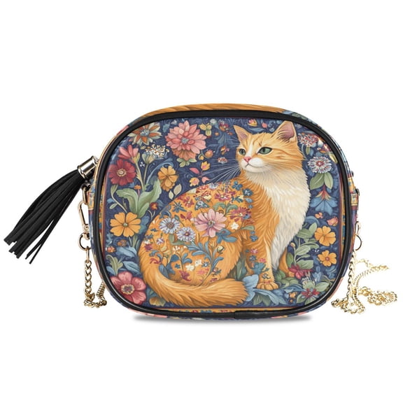Womens Casual Chain Shoulder Bag Simple style Orange Cat Printing Crossbody Bag