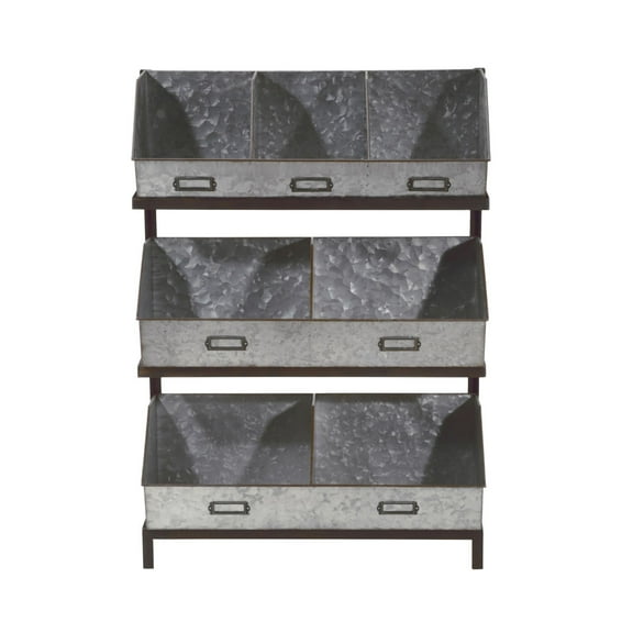 Tripar International 38" Silver and Black Modern Industrial Metal Bin Organizer