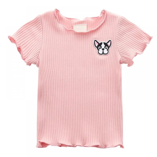 Toddlers Baby Girls Summer Clothes Ruffle Ribbed Knit Short Sleeves T-Shirt Tops