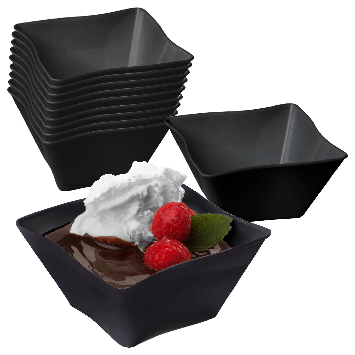 Smarty 14 oz. Black Square Wave Disposable Plastic Soup Bowls 120ct