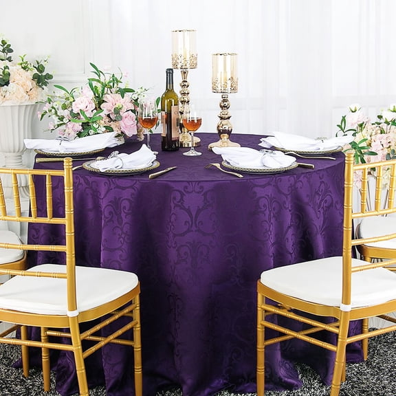 Wedding Linens Inc. 132" Round Damask Jacquard Polyester Tablecloth Table Cover Linens - Eggplant