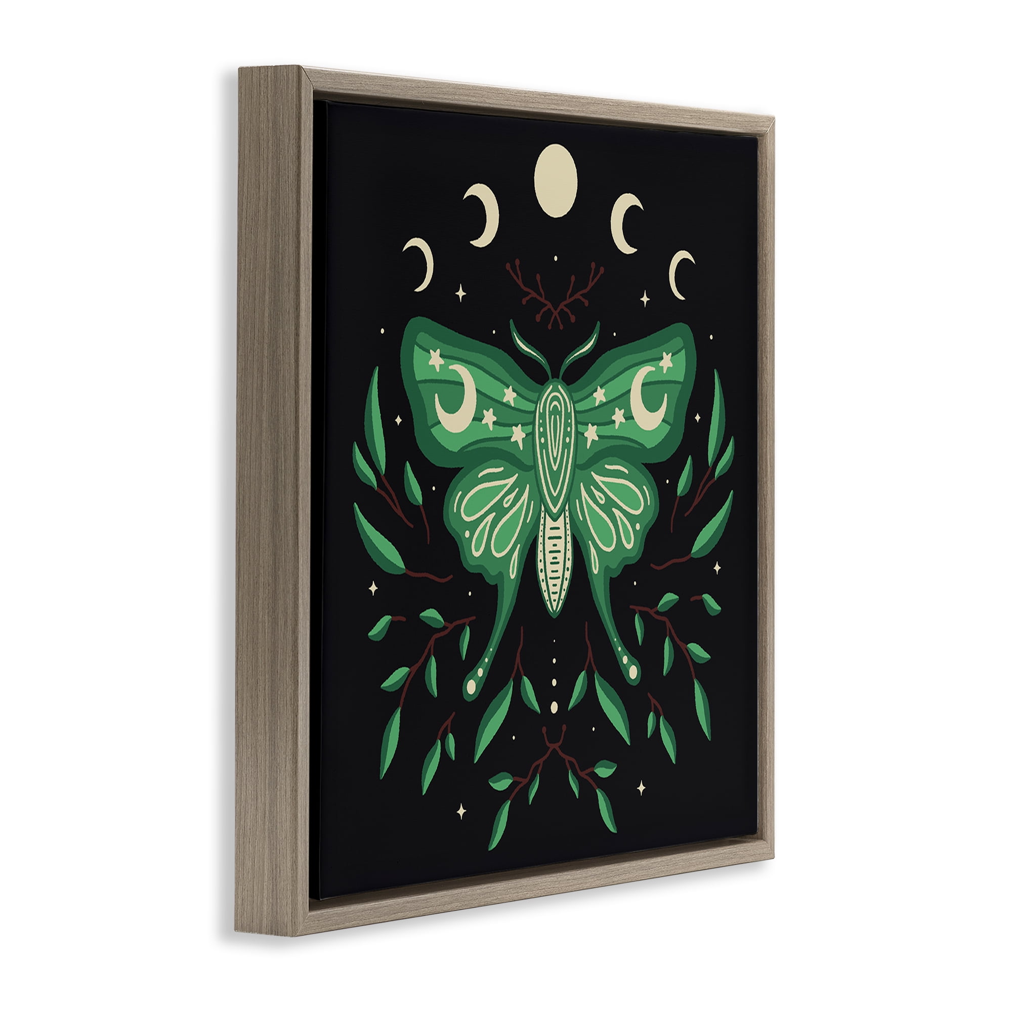 Stupell Industries Celestial Moth & Botanicals Animals Painting Brown Floater Framed Canvas Art Print Wall Art, 25 x 25
